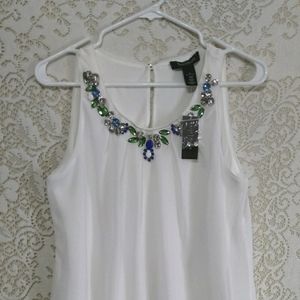 WHITE HOUSE BLACK MARKET White Sheer Jewel Top